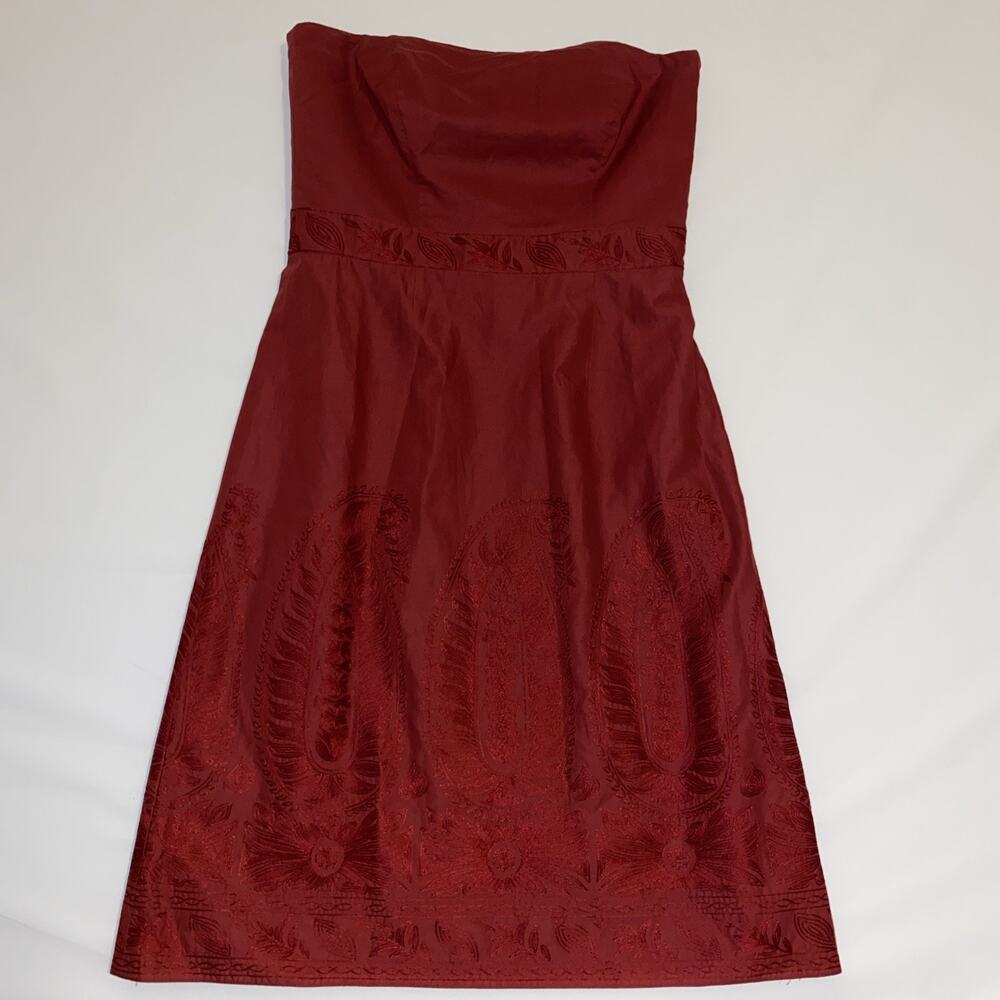 Ann Taylor Strapless Cocktail Burgundy Embroidered Dress Size 4